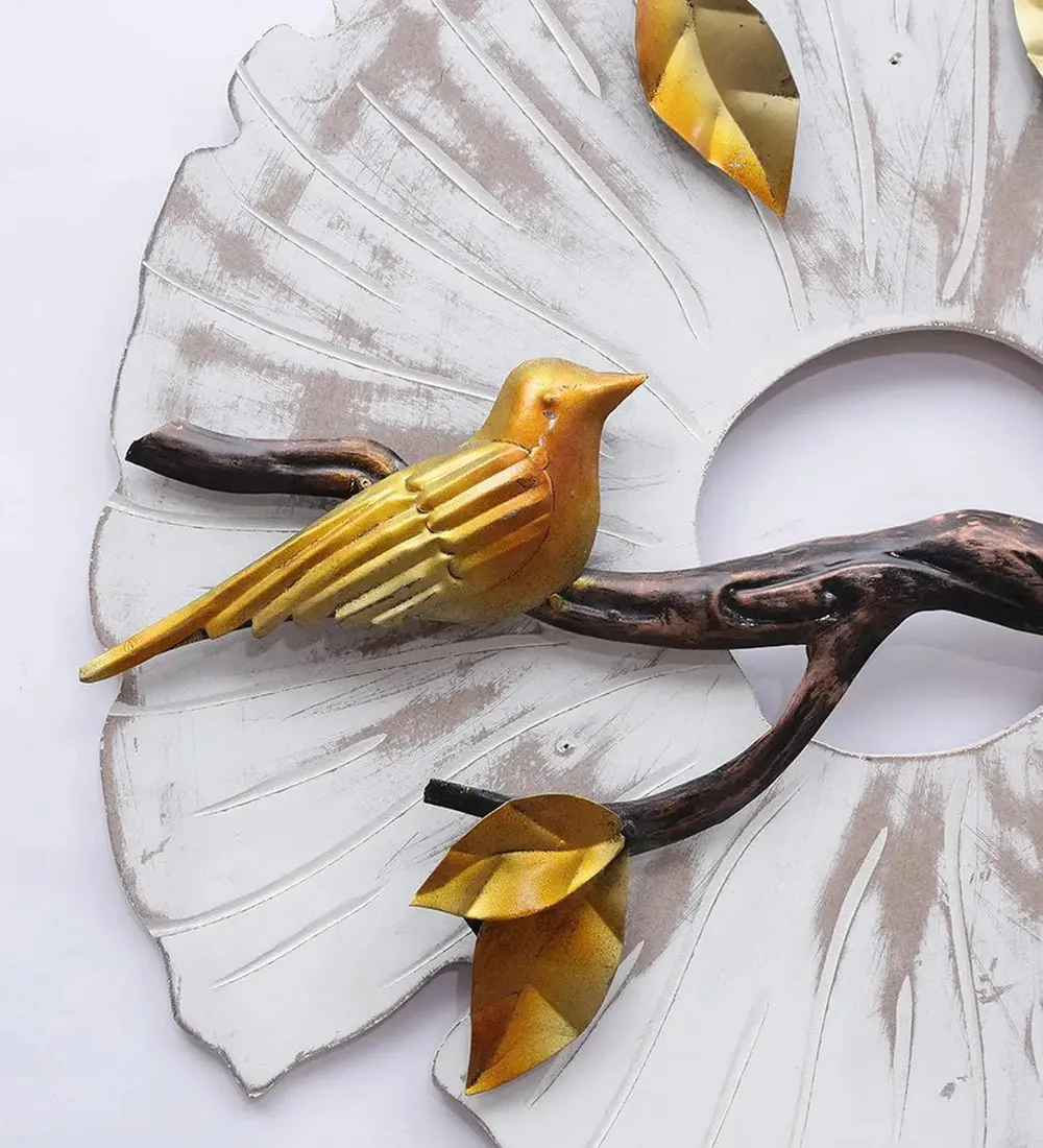 The Pretty Bird Branch Metal Wall Art for Living Room (White)