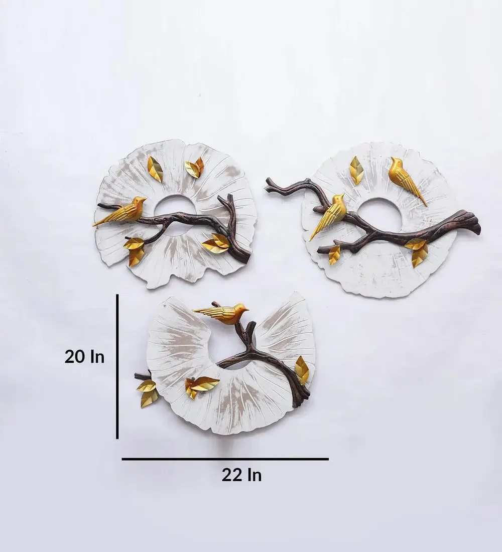 The Pretty Bird Branch Metal Wall Art for Living Room (White)
