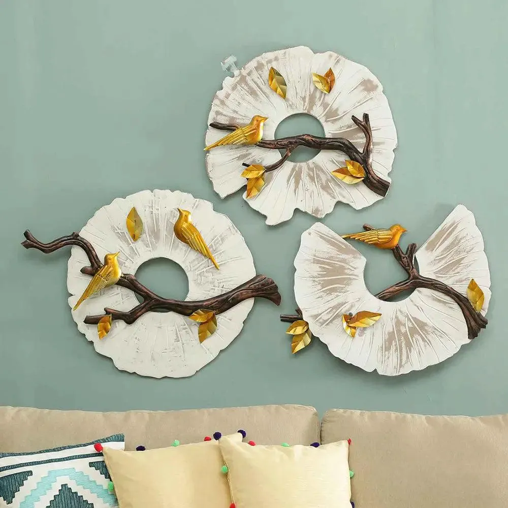 The Pretty Bird Branch Metal Wall Art for Living Room (White)