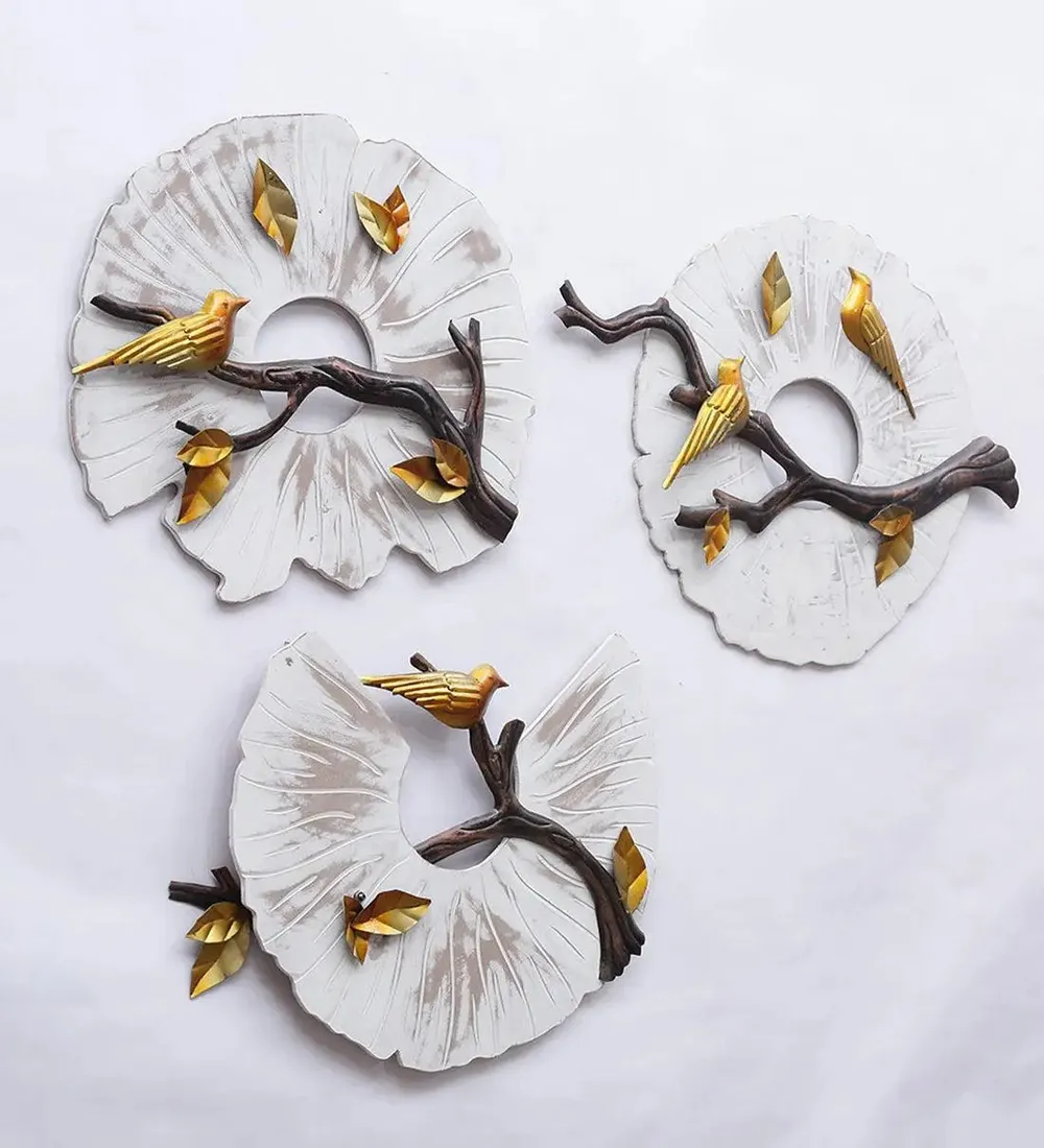 The Pretty Bird Branch Metal Wall Art for Living Room (White)