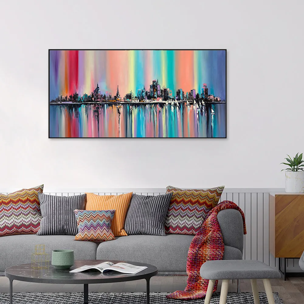 The Rainbow City Abstract Framed Wall art With Frame
