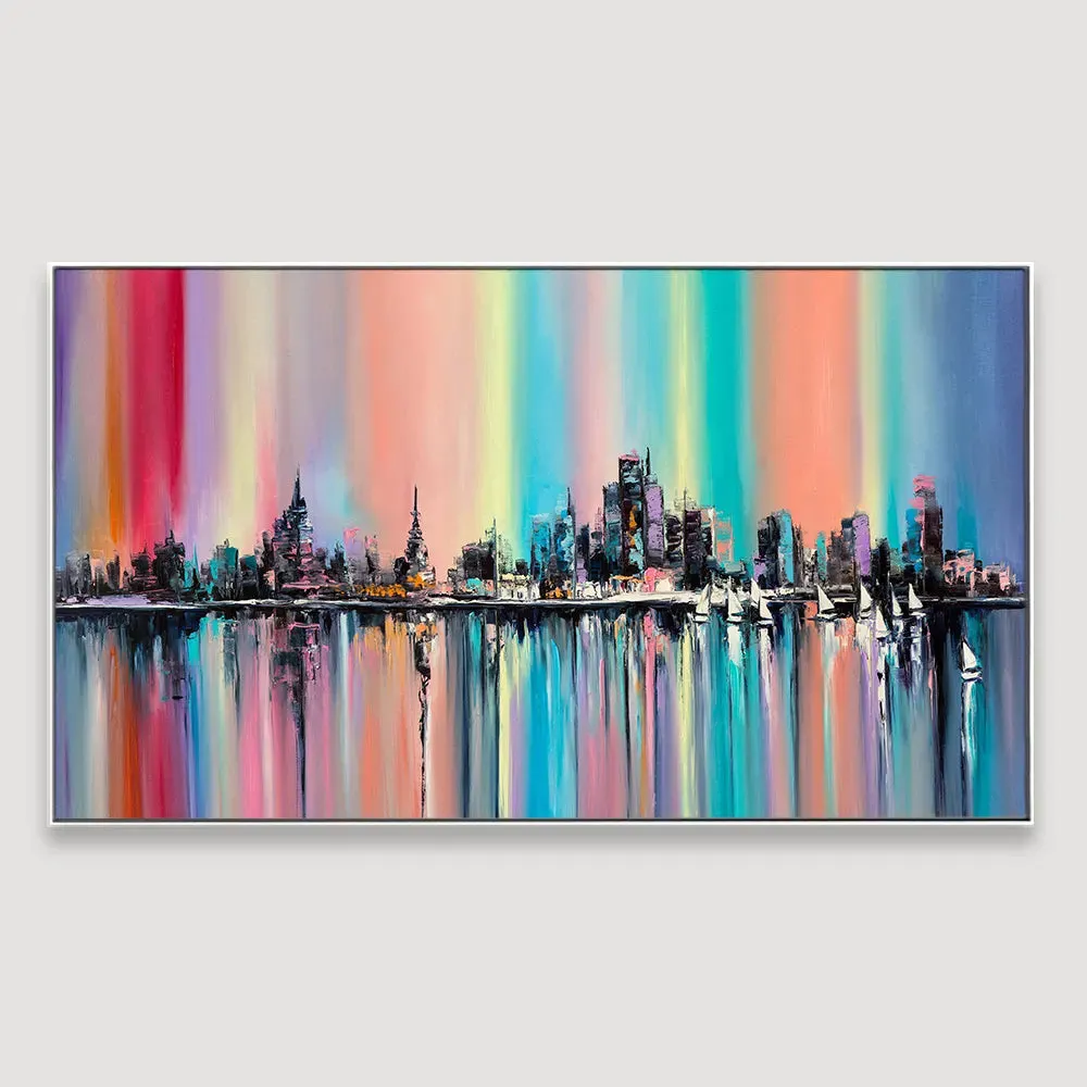 The Rainbow City Abstract Framed Wall art With Frame