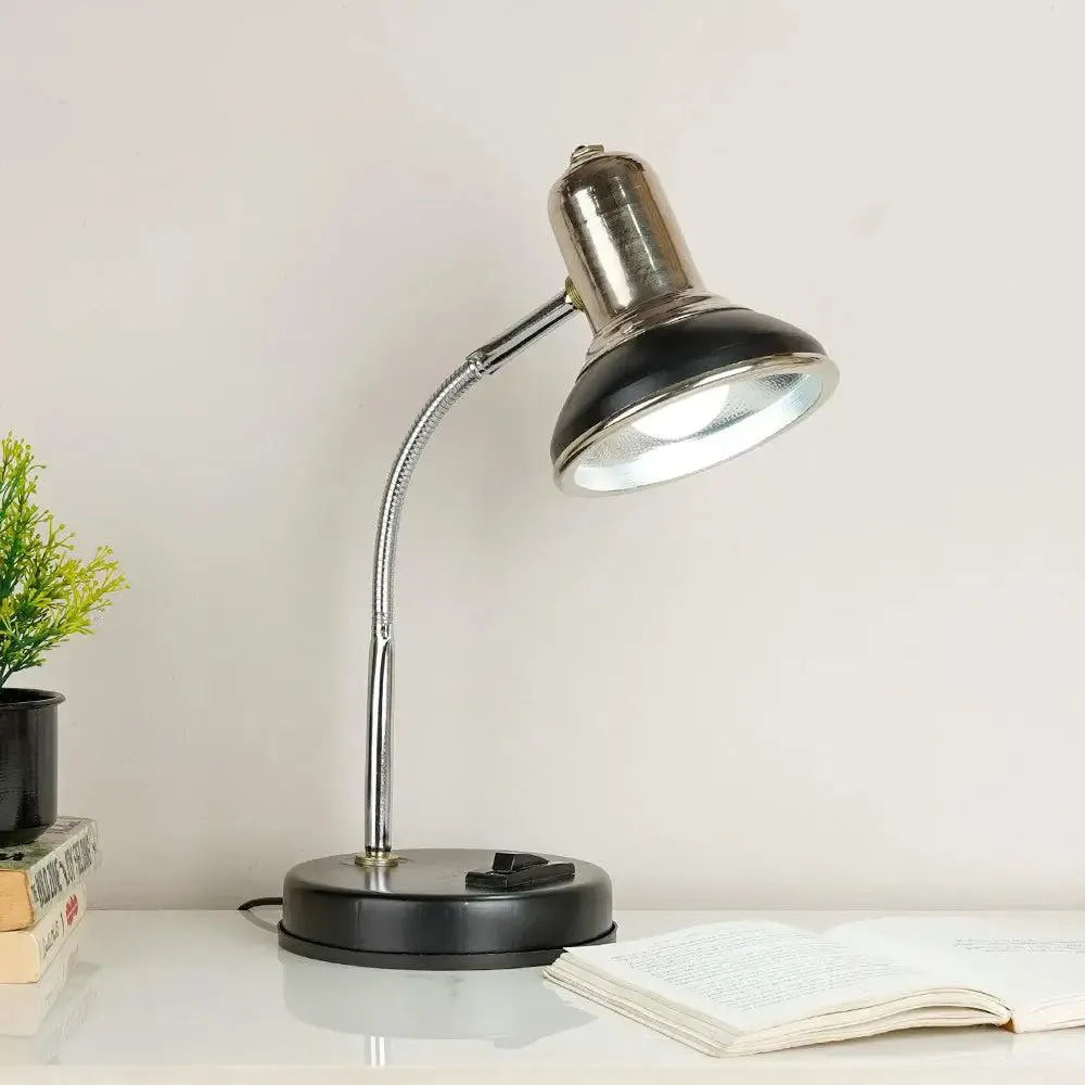 The Royal Chrome Mini Study Lamp With Sturdy Round Base & Adjustable Neck- Silver