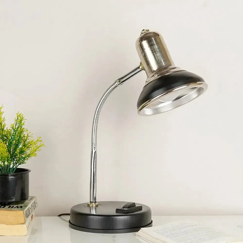 The Royal Chrome Mini Study Lamp With Sturdy Round Base & Adjustable Neck- Silver