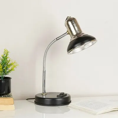 The Royal Chrome Mini Study Lamp With Sturdy Round Base & Adjustable Neck- Silver