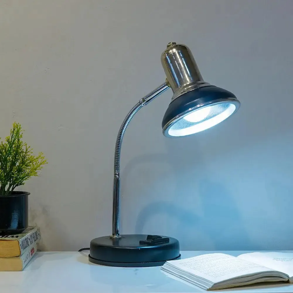 The Royal Chrome Mini Study Lamp With Sturdy Round Base & Adjustable Neck- Silver