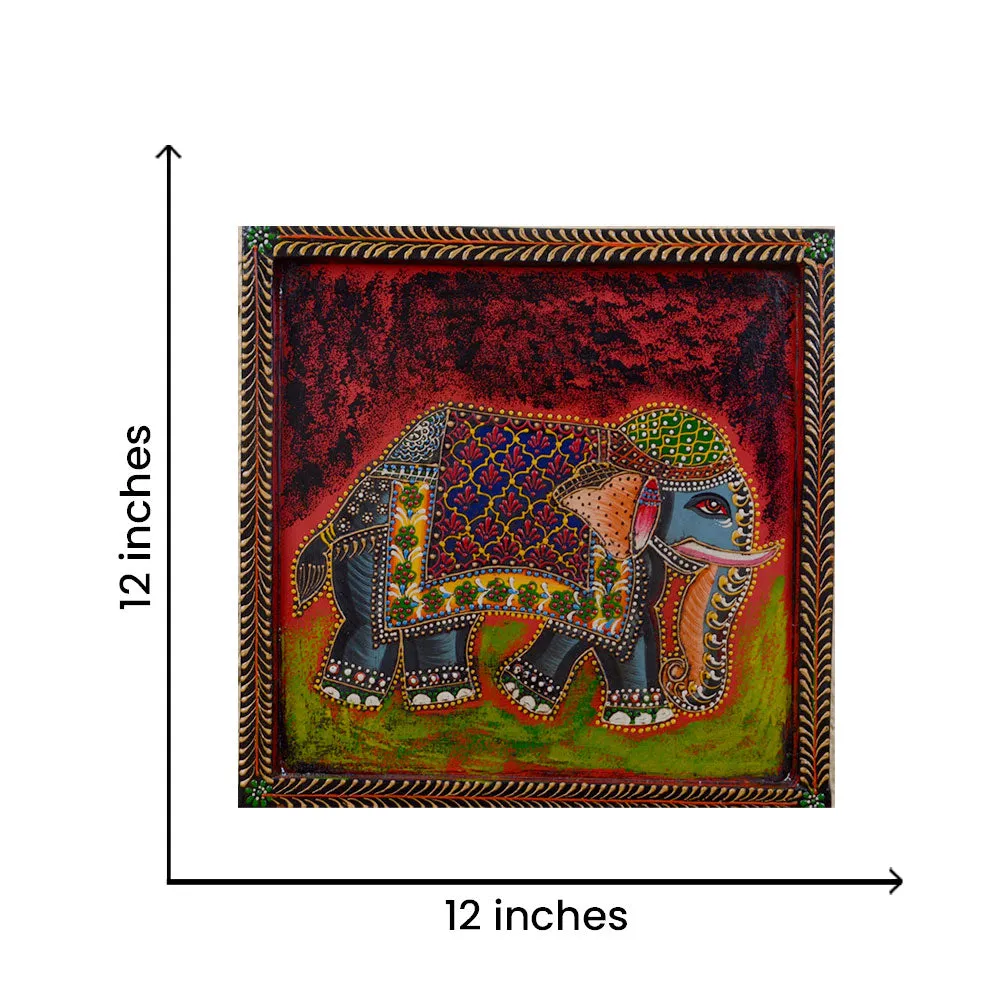 The Royal Elephant Traditional Art Painted Wooden Wall Panel