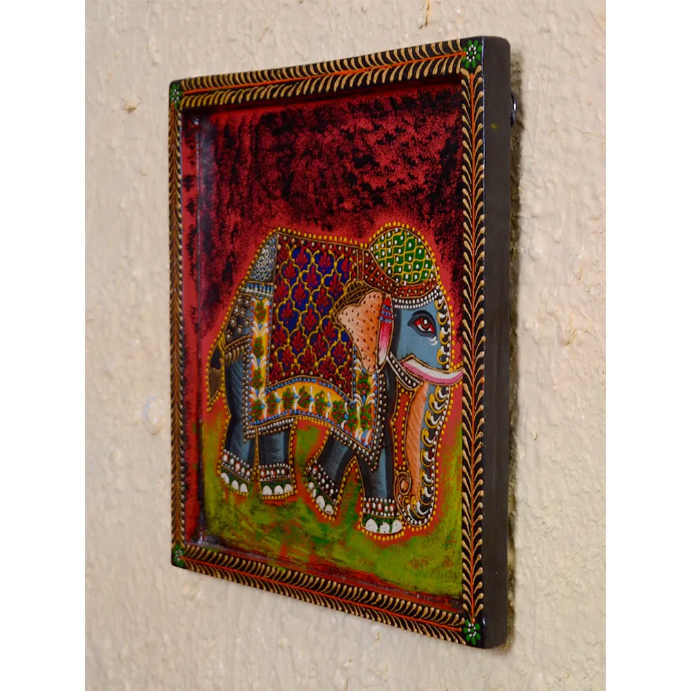 The Royal Elephant Traditional Art Painted Wooden Wall Panel