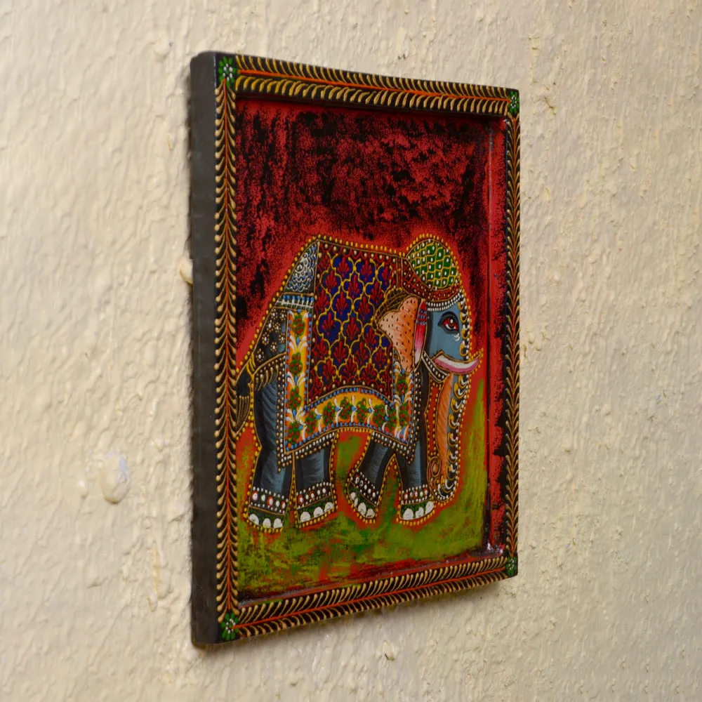 The Royal Elephant Traditional Art Painted Wooden Wall Panel