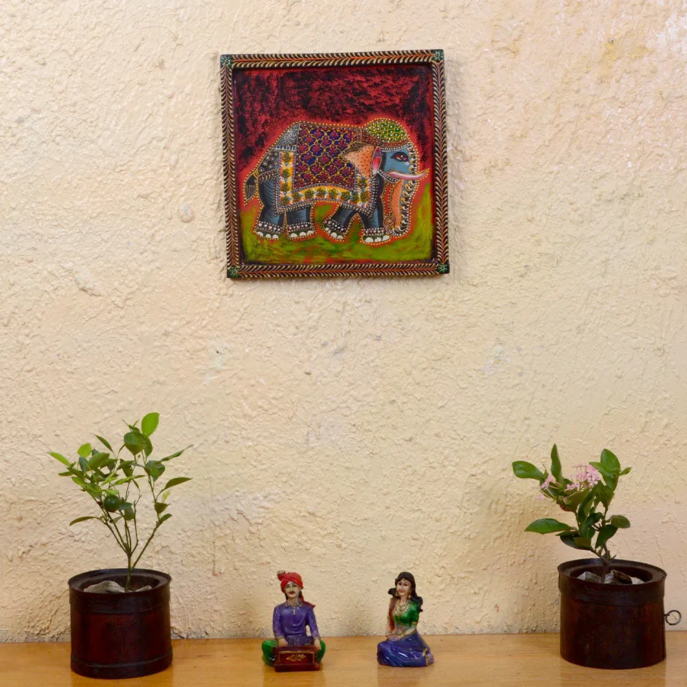 The Royal Elephant Traditional Art Painted Wooden Wall Panel