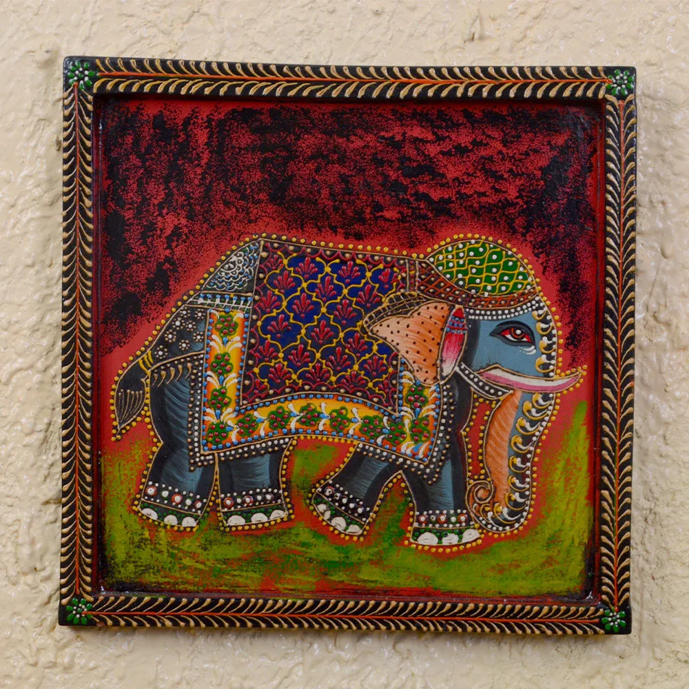 The Royal Elephant Traditional Art Painted Wooden Wall Panel