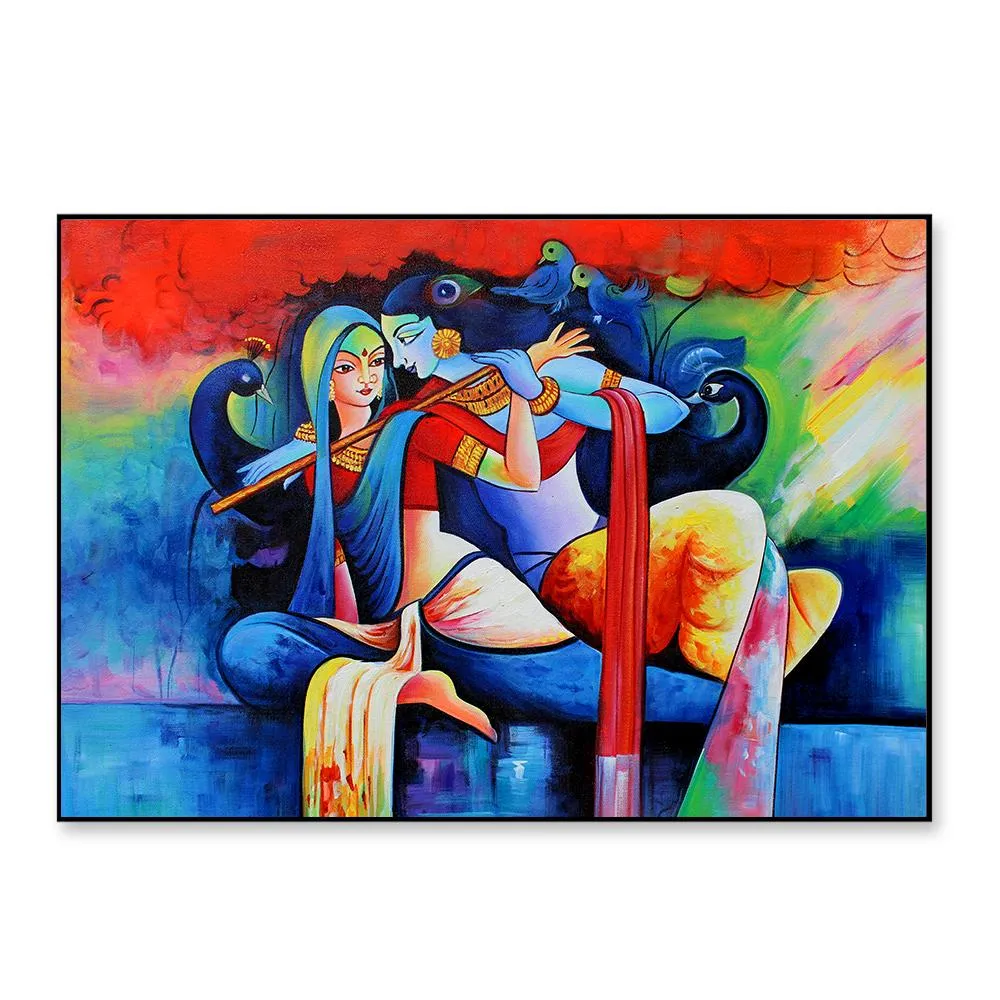 The Serene Love Of Radha Krishna Framed Wall Art With Frame