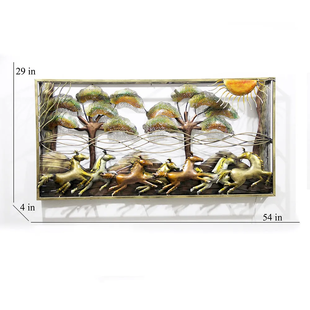 The Seven Horses Landscape Metal Wall Art With LED Lights