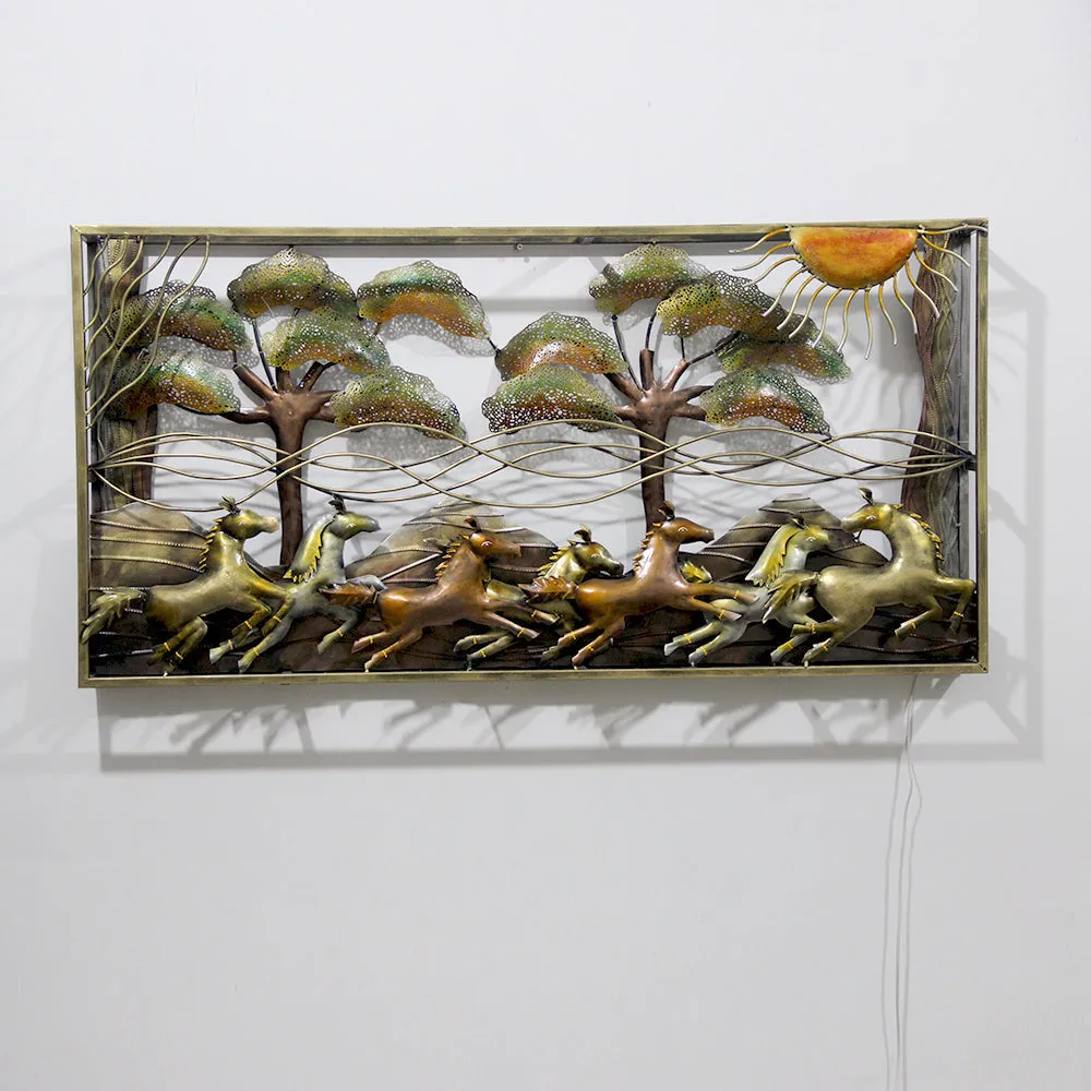The Seven Horses Landscape Metal Wall Art With LED Lights