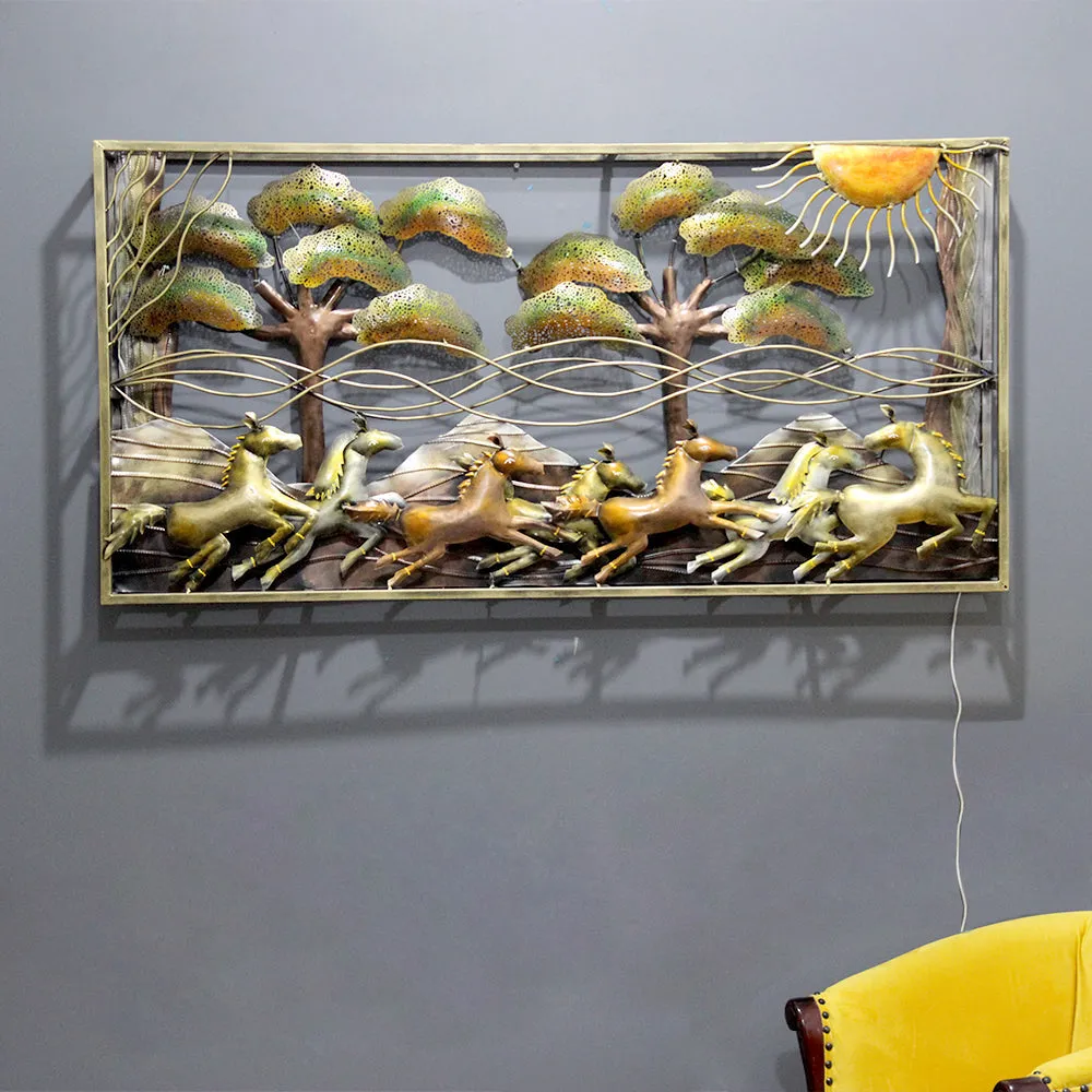 The Seven Horses Landscape Metal Wall Art With LED Lights