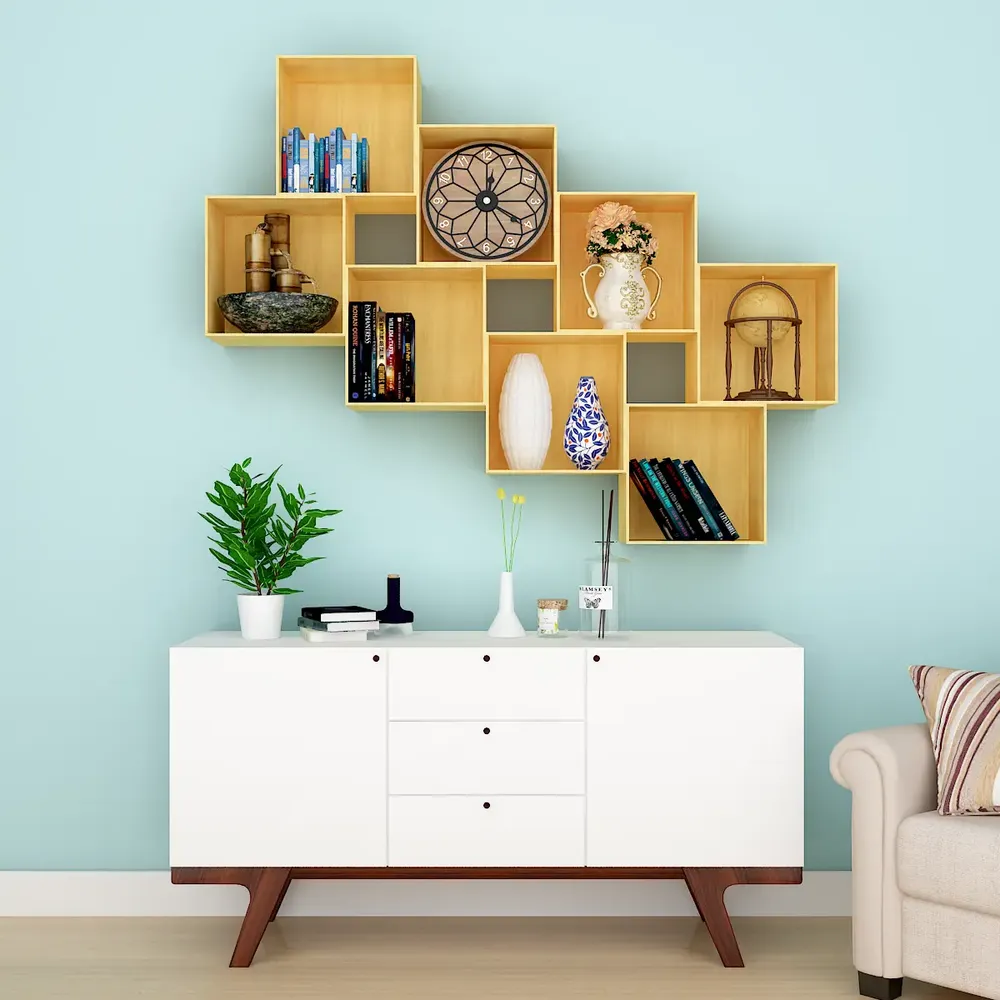 The Stack Wood Wall Cabinet / Book Shelf, Light Oak Finish
