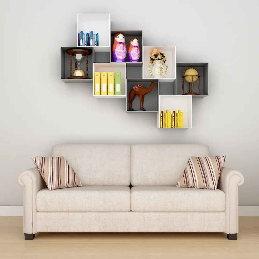 The Stack Wood Wall Cabinet / Book Shelf, White &amp; Grey Color