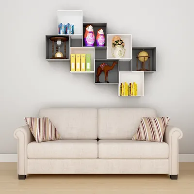 The Stack Wood Wall Cabinet / Book Shelf, White &amp; Grey Color