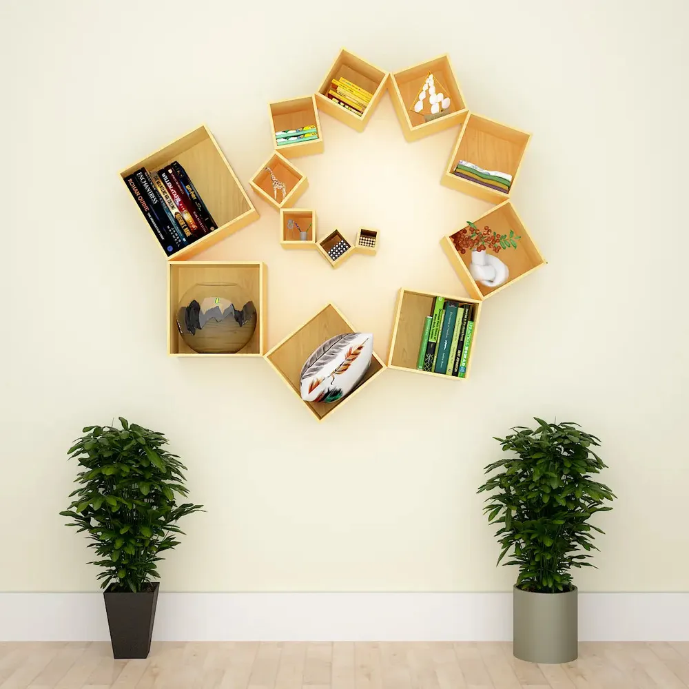 The Warp Wood Wall Cabinet / Book Shelf, Light Oak Finish