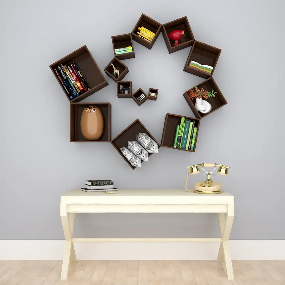 The Warp Wood Wall Cabinet / Book Shelf, Walnut Finish