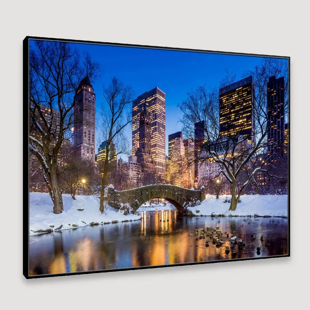 The Wintery Gapstow bridge Framed Wall Art With Floating Frame