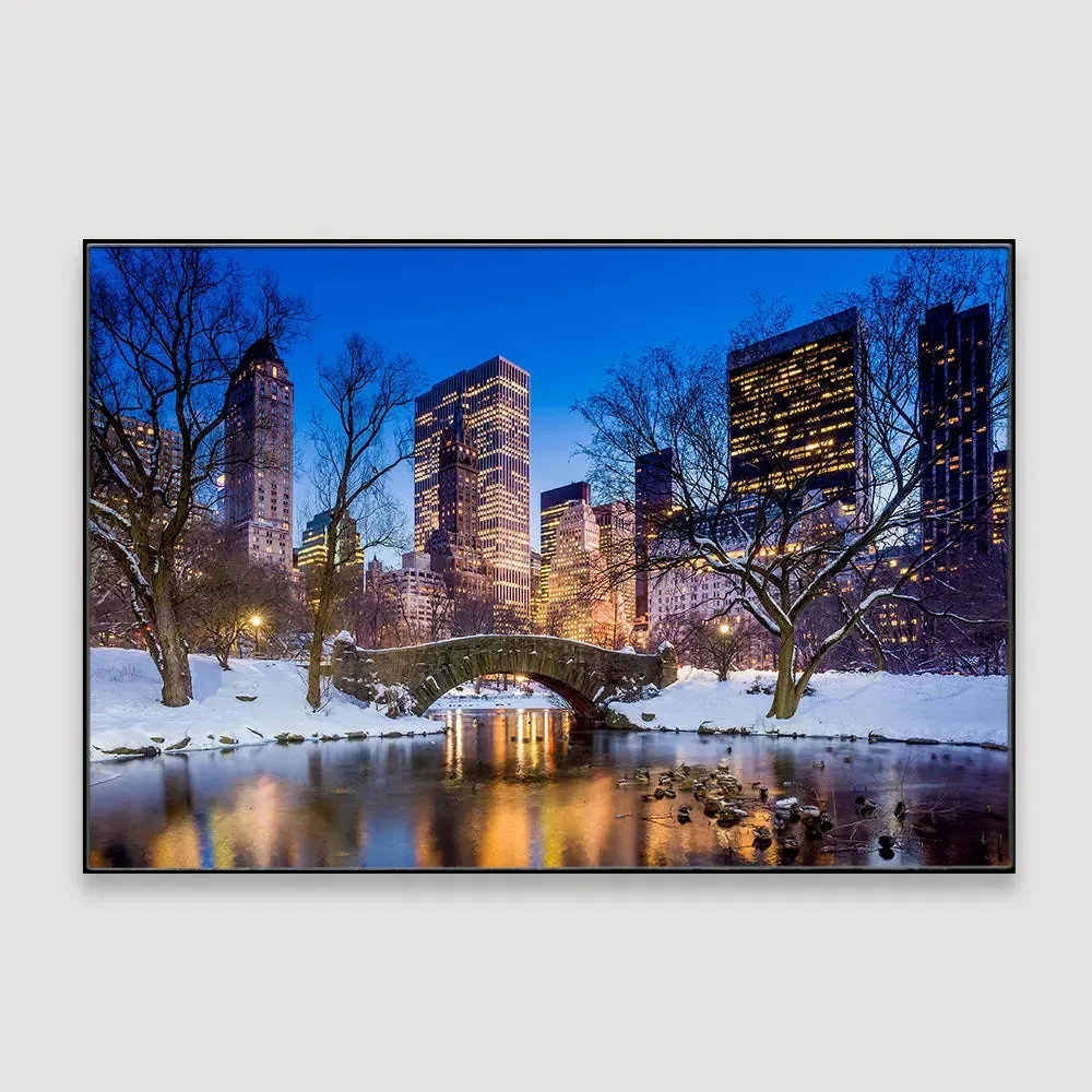 The Wintery Gapstow bridge Framed Wall Art With Floating Frame