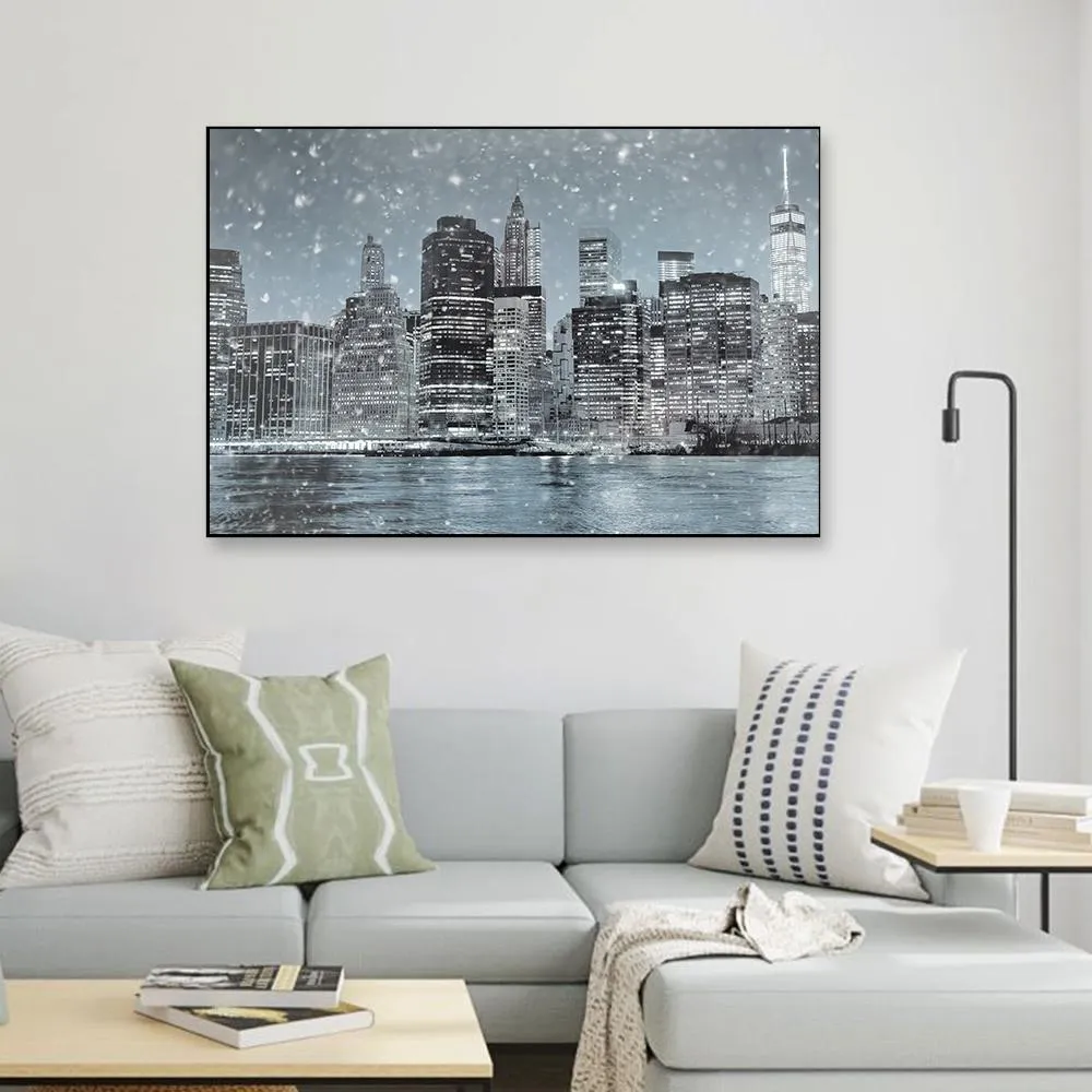The Wintry Night Of Manhattan Framed Wall art With Floating Frame