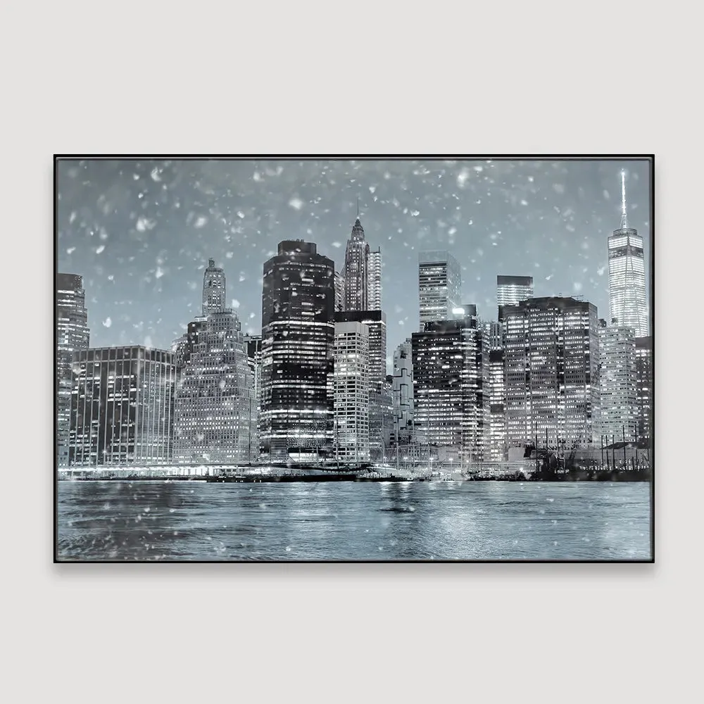 The Wintry Night Of Manhattan Framed Wall art With Floating Frame