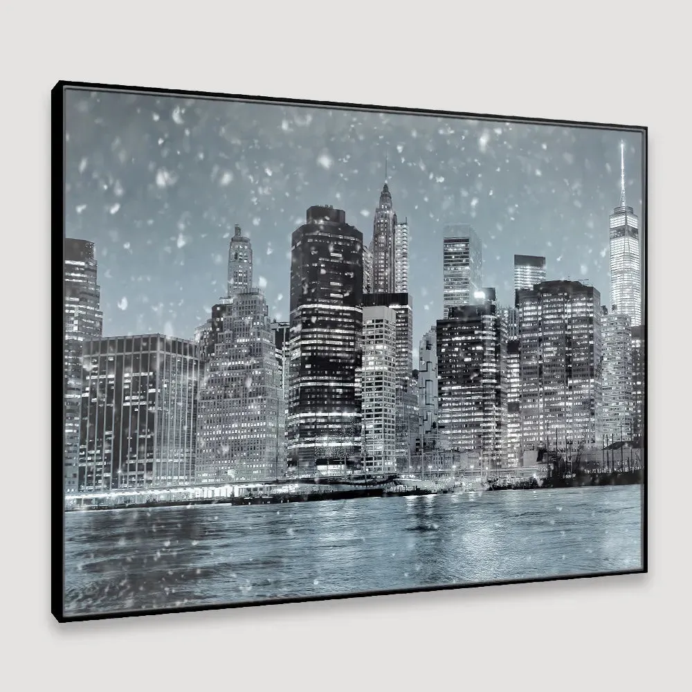 The Wintry Night Of Manhattan Framed Wall art With Floating Frame