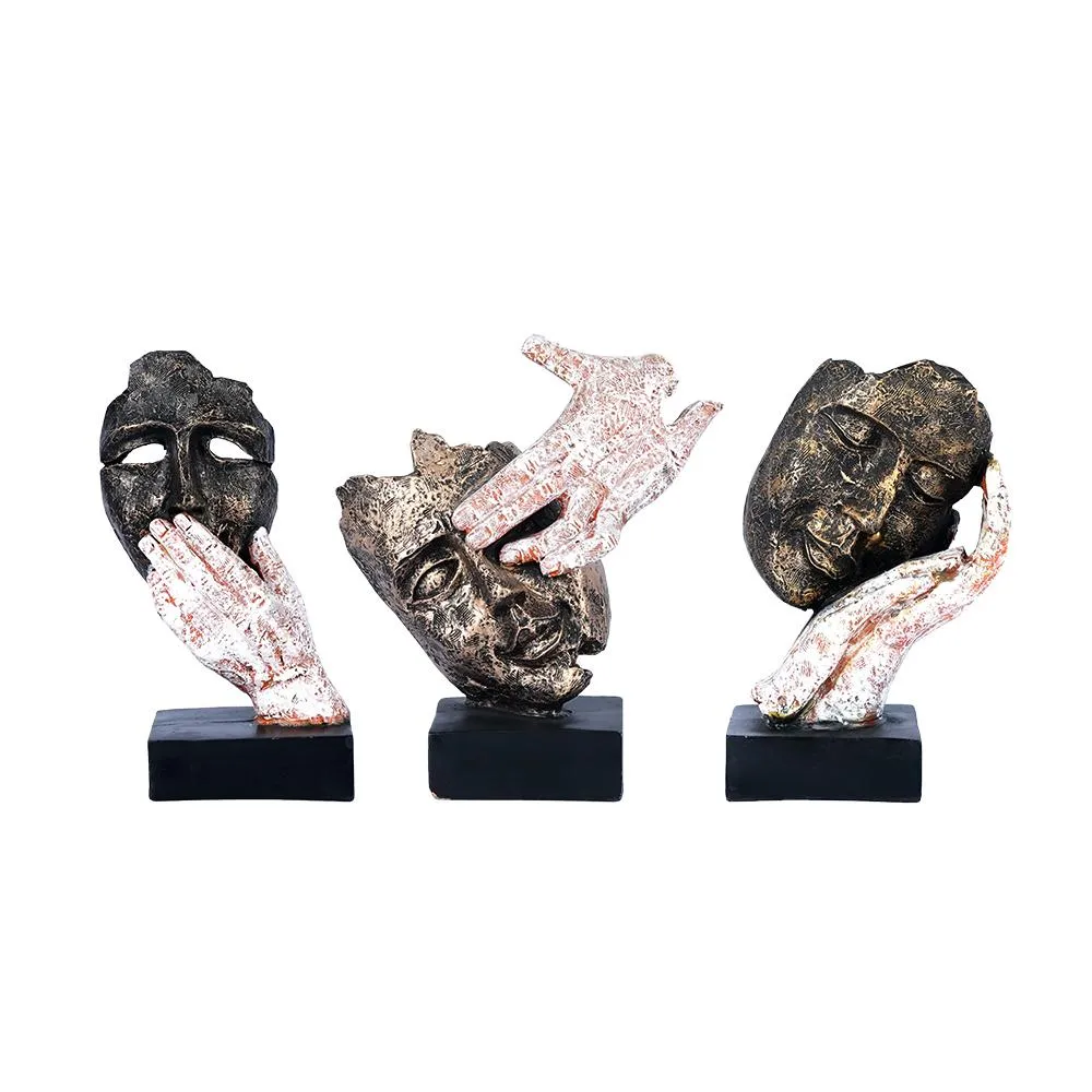 Theatrical Faces Sculpture- Set Of 3 Table Accent