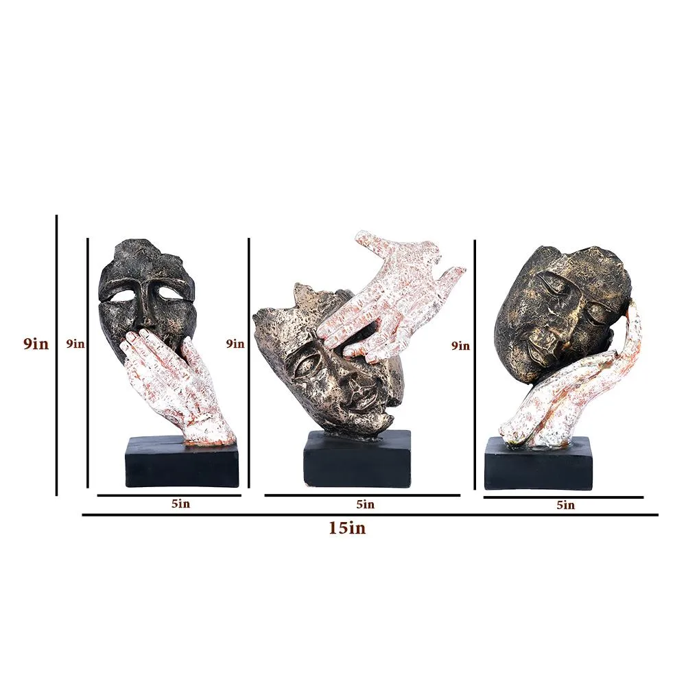 Theatrical Faces Sculpture- Set Of 3 Table Accent