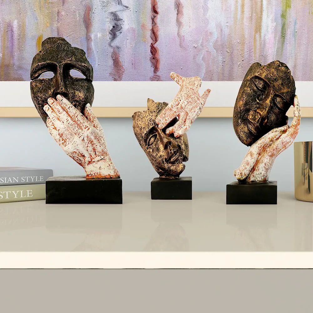 Theatrical Faces Sculpture- Set Of 3 Table Accent