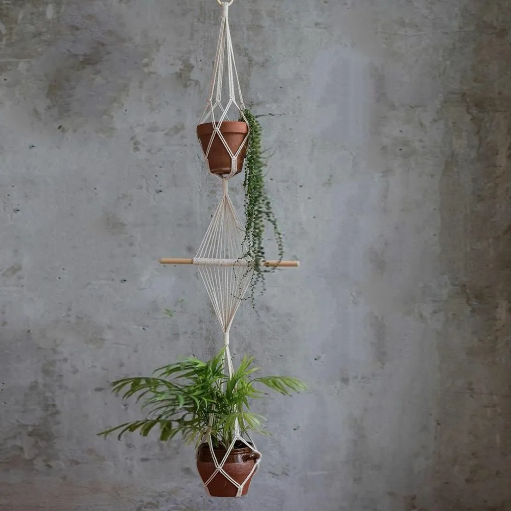 Threaded Designer 2 Pot Boho Cotton Plant Hanger Without Pot