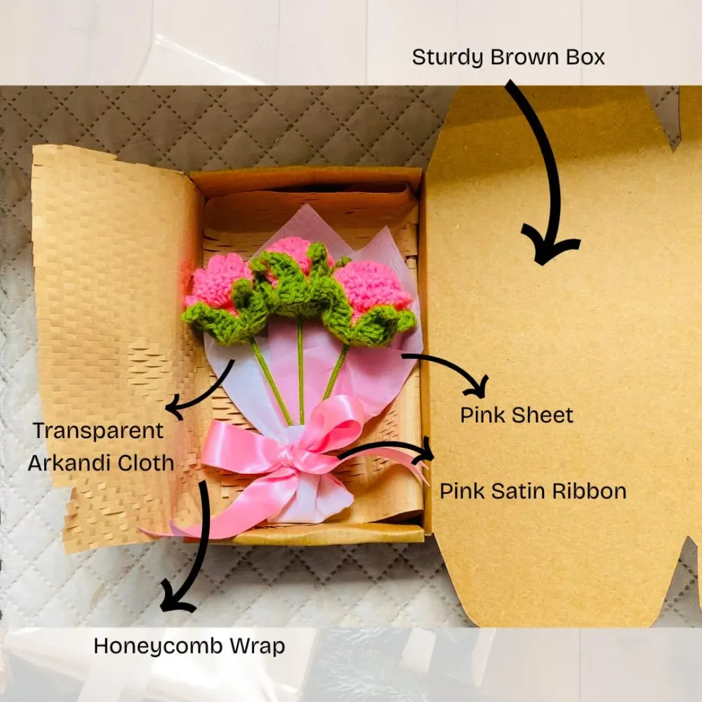 WallMantra Three Pink Roses Crochet Bouquet 