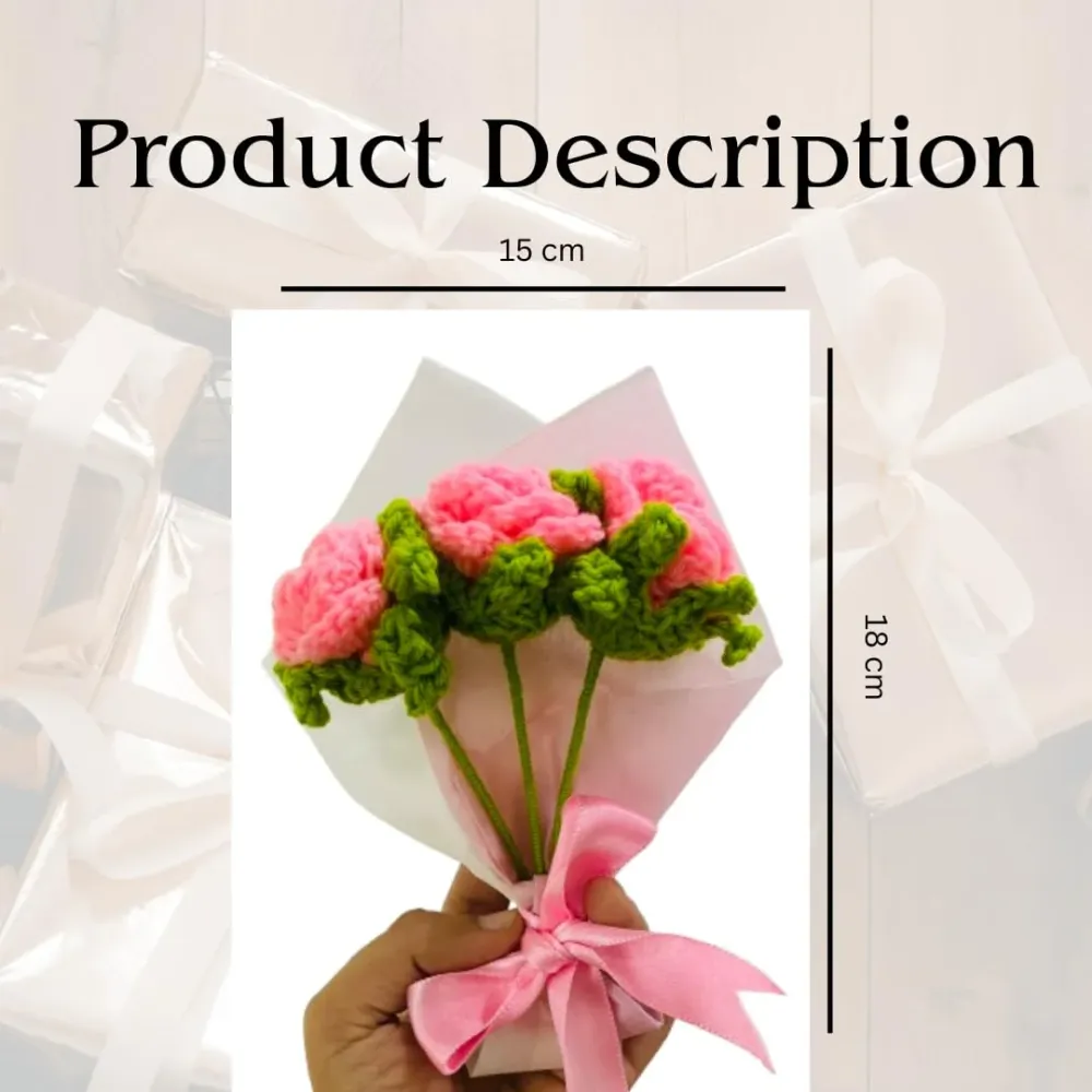 WallMantra Three Pink Roses Crochet Bouquet 