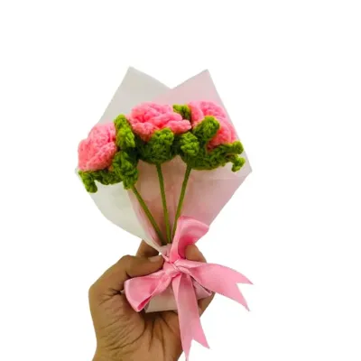 WallMantra Three Pink Roses Crochet Bouquet