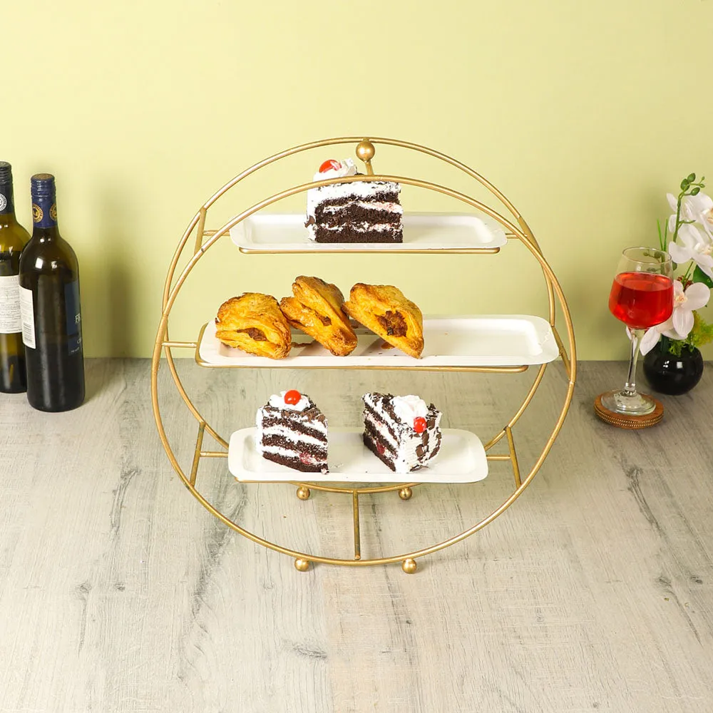 Three Tier Golden Metal Buffet Platter