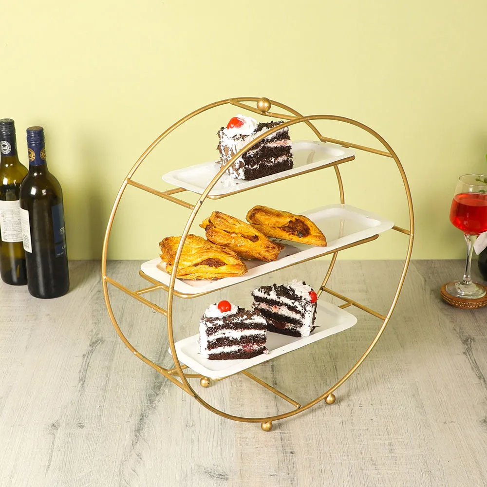Three Tier Golden Metal Buffet Platter