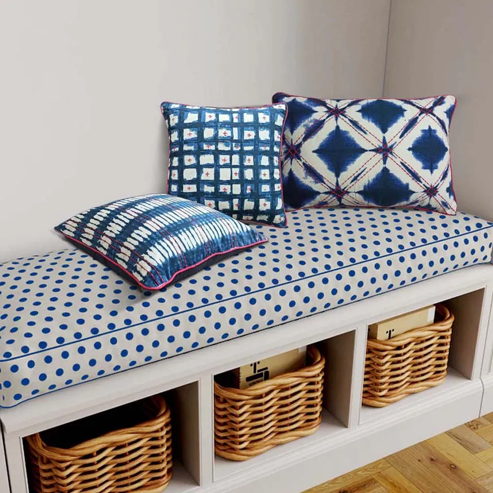 Tie &amp; Dye Rust Blue &amp; White Ekkat Print Cushion Cover Set Of 3