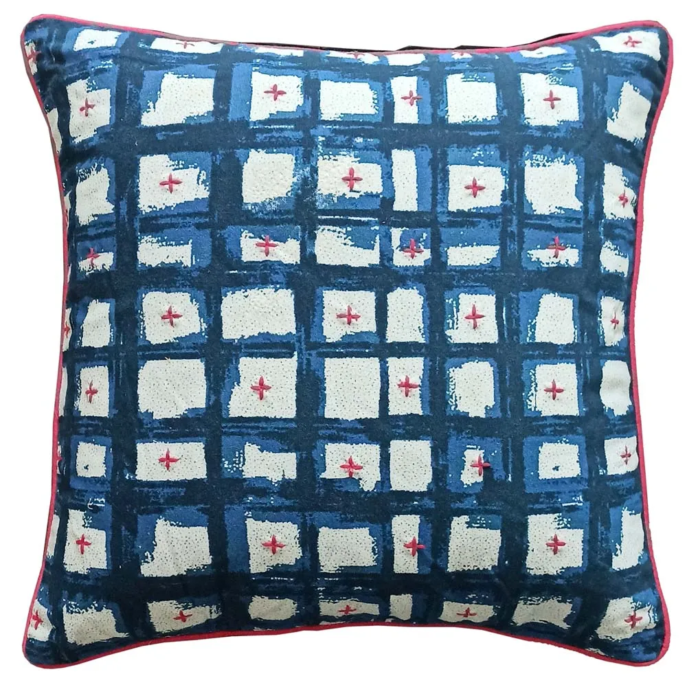 Tie &amp; Dye Rust Blue &amp; White Ekkat Print Cushion Cover Set Of 3