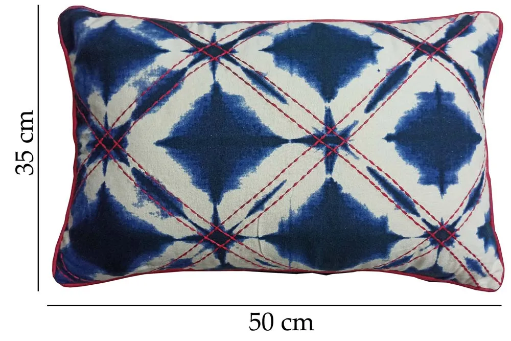 Tie &amp; Dye Rust Blue &amp; White Ekkat Print Cushion Cover Set Of 3