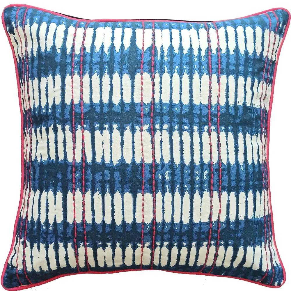 Tie &amp; Dye Rust Blue &amp; White Ekkat Print Cushion Cover Set Of 3