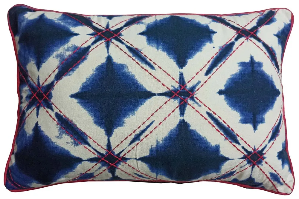 Tie &amp; Dye Rust Blue &amp; White Ekkat Print Cushion Cover Set Of 3
