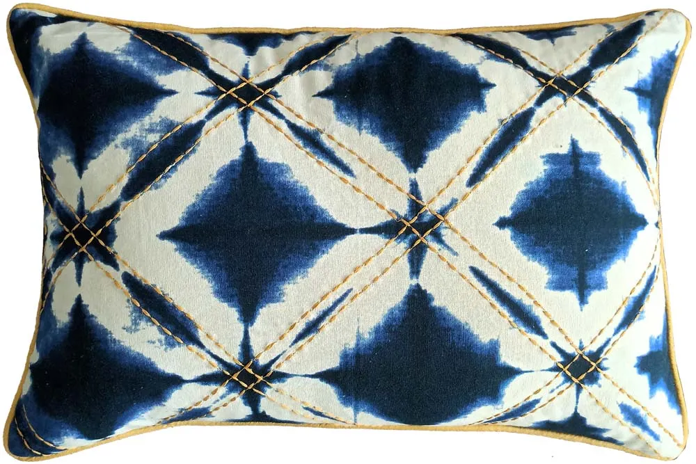 Tie & Dye Blue & White Ekkat Print Cushion Cover Set Of 3