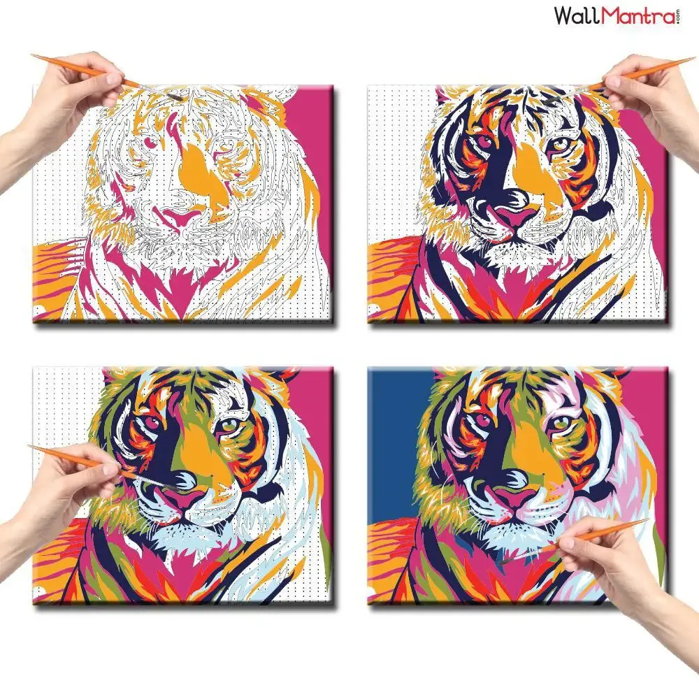 Tiger Colourful DIY(Do-It-Yourself)/ Paint by numbers canvas painting kit