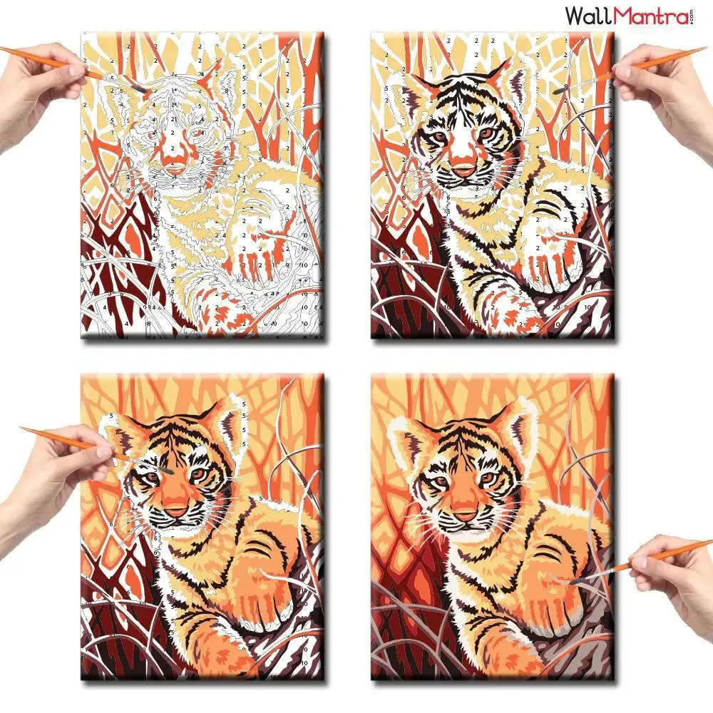 Tiger Kid Cub Colourful DIY(Do-It-Yourself)/ Paint by numbers canvas painting kit