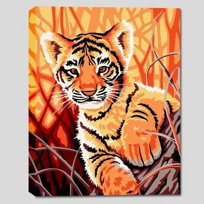 Tiger Kid Cub Colourful DIY(Do-It-Yourself)/ Paint by numbers canvas painting kit