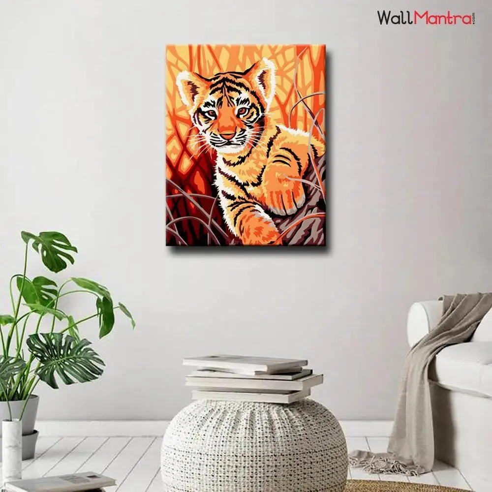 Tiger Kid Cub Colourful DIY(Do-It-Yourself)/ Paint by numbers canvas painting kit