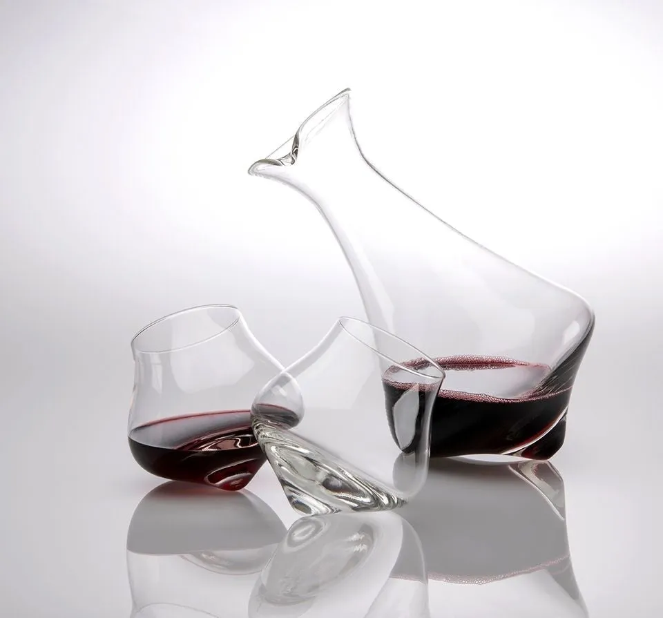 Tilted Art Decanter &amp; Drinking Glass-Set of 3