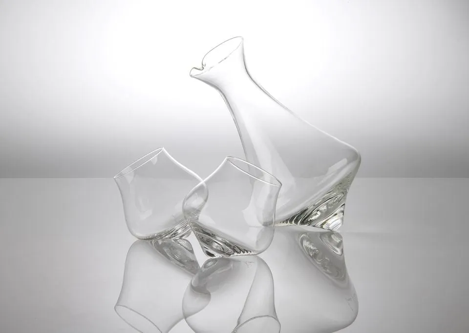 Tilted Art Decanter &amp; Drinking Glass-Set of 3